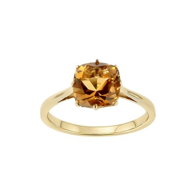 Sterling Silver Whisky Quartz Ring Over 18K Yellow Gold Plated
