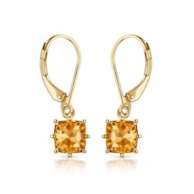 Sterling Silver Whisky Quartz Earrings Over 18K Yellow Gold Plated