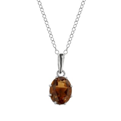 Sterling Silver Whisky Quartz Pendant With Chain 18 Inches