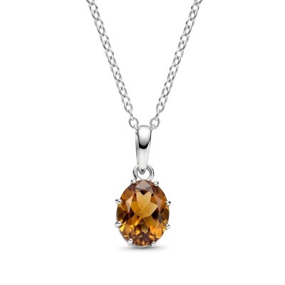 Sterling Silver Whisky Quartz Pendant With Chain 18 Inches