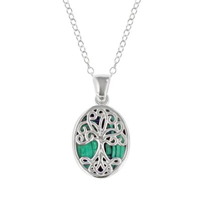 Sterling Silver Malachite Pendant With Chain 18 Inches