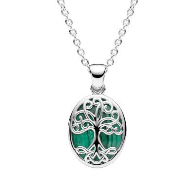 Sterling Silver Malachite Pendant With Chain 18 Inches