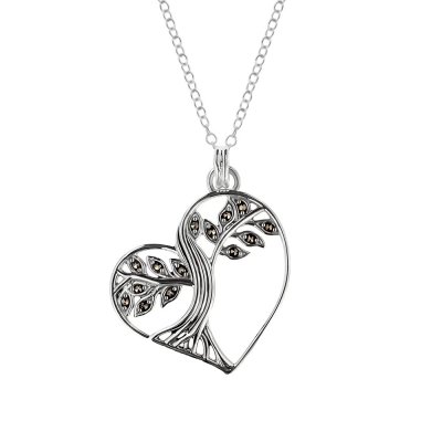 Sterling Silver Marcasite Heart Pendant With Chain 18 Inches