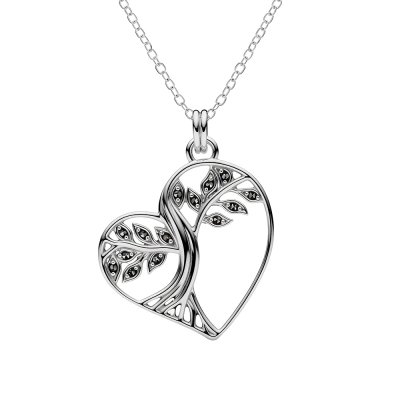 Sterling Silver Marcasite Heart Pendant With Chain 18 Inches