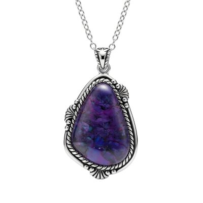 Sterling Silver Purple Turquoise Pendant With Chain 18 Inches