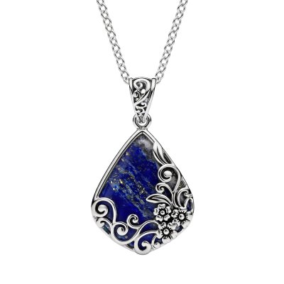 Sterling Silver Lapis Lazuli Pendant With Chain 18 Inches