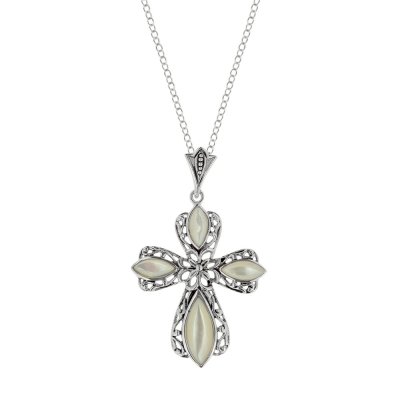 Sterling Silver Mother of Pearl Cross Pendant With Chain 18 Inches