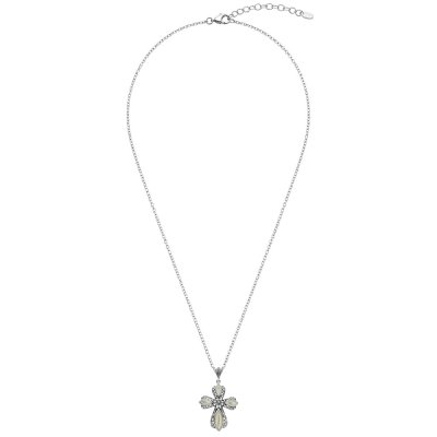 Sterling Silver Mother of Pearl Cross Pendant With Chain 18 Inches