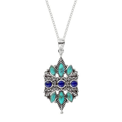 Sterling Silver Turquoise With Lapis Lazuli Pendant With Chain 18 Inches