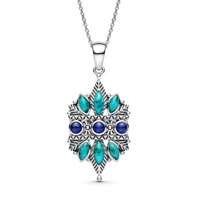 Sterling Silver Turquoise With Lapis Lazuli Pendant With Chain 18 Inches