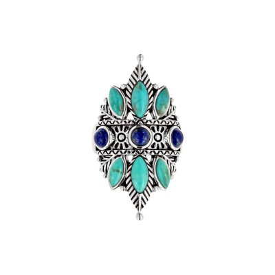 Sterling Silver Turquoise With Lapis Lazuli Ring