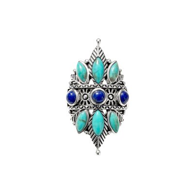 Sterling Silver Turquoise With Lapis Lazuli Ring