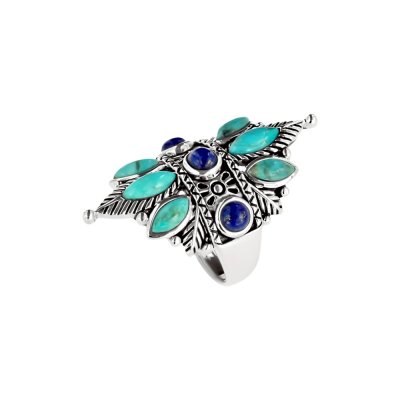 Sterling Silver Turquoise With Lapis Lazuli Ring