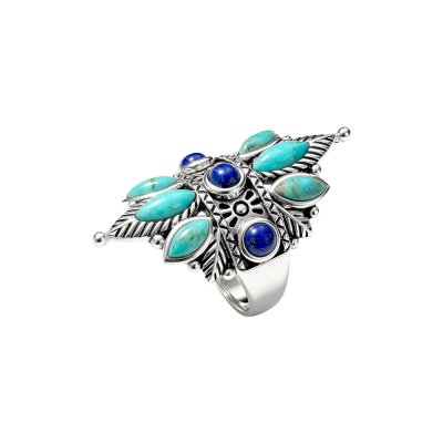 Sterling Silver Turquoise With Lapis Lazuli Ring