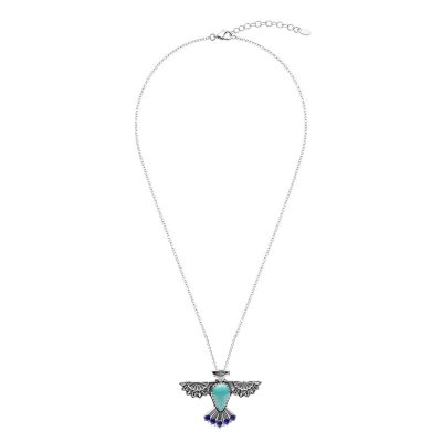 Sterling Silver Turquoise With Lapis Lazuli Eagle Pendant With Chain 18 Inches