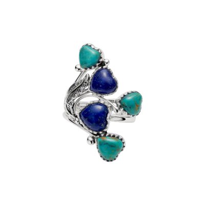 Sterling Silver Turquoise With Lapis Lazuli Heart Ring