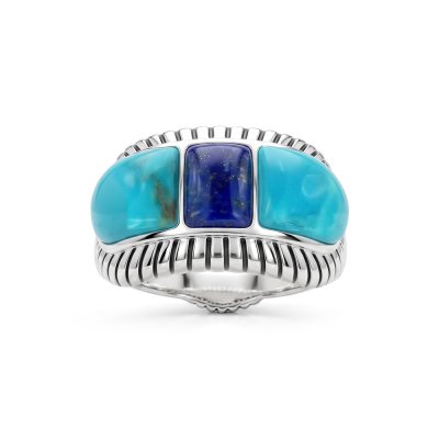 Sterling Silver Lapis Lazuli With Turquoise Ring