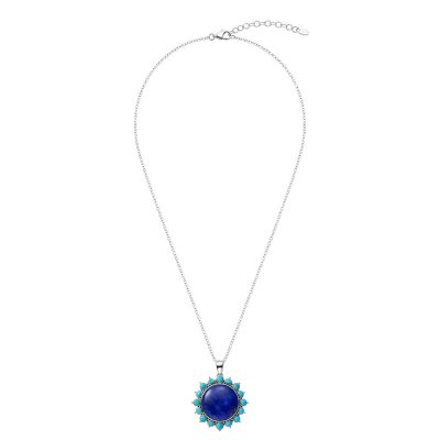 Sterling Silver Lapis Lazuli With Turquoise Pendant With Chain 18 Inches