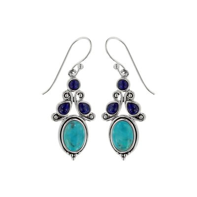 Sterling Silver Turquoise With Lapis Lazuli Earrings