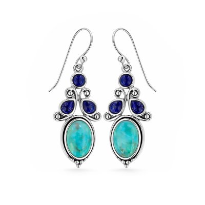 Sterling Silver Turquoise With Lapis Lazuli Earrings