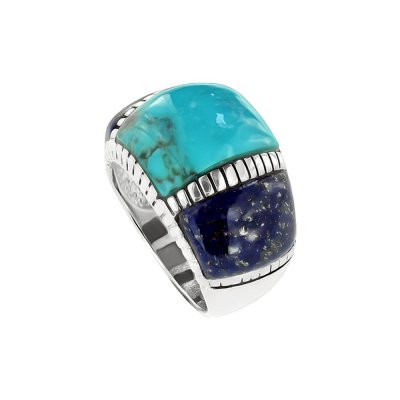 Sterling Silver Turquoise With Lapis Lazuli Ring