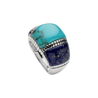 Sterling Silver Turquoise With Lapis Lazuli Ring