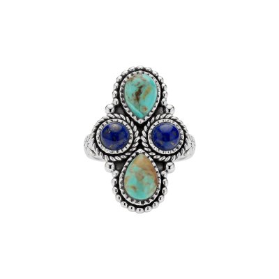 Sterling Silver Turquoise With Lapis Lazuli Ring