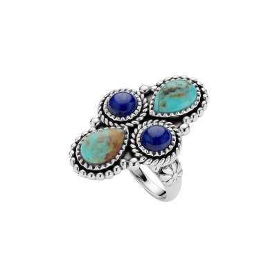 Sterling Silver Turquoise With Lapis Lazuli Ring