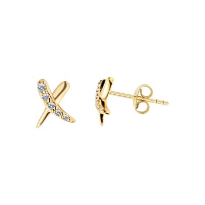 Sterling Silver White Cublic Zirconia Kiss Stud Over 18K Yellow Gold Plated
