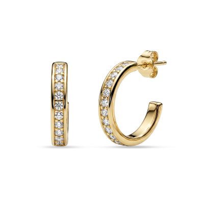 Sterling Silver White Cublic Zirconia Small Half Hoop Earrings Over 18K Yellow Gold Plated