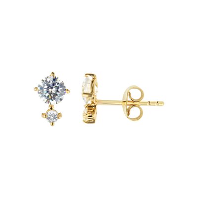 Sterling Silver White Cublic Zirconia Earrings Over 18K Yellow Gold Plated