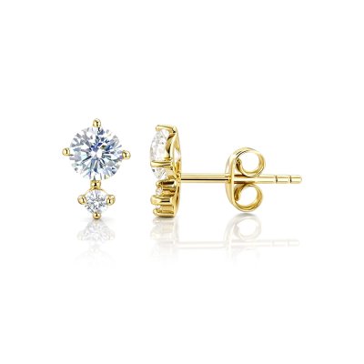Sterling Silver White Cublic Zirconia Earrings Over 18K Yellow Gold Plated