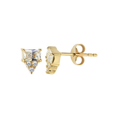 Sterling Silver White Cublic Zirconia Earrings Over 18K Yellow Gold Plated