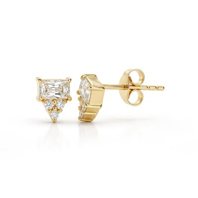 Sterling Silver White Cublic Zirconia Earrings Over 18K Yellow Gold Plated