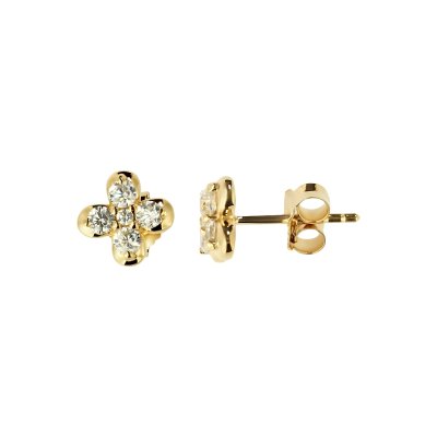 Sterling Silver White Cublic Zirconia Love In Verona Earrings Over 18K Yellow Gold Plated