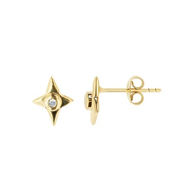 Sterling Silver White Cublic Zirconia Star Stud Over 18K Yellow Gold Plated