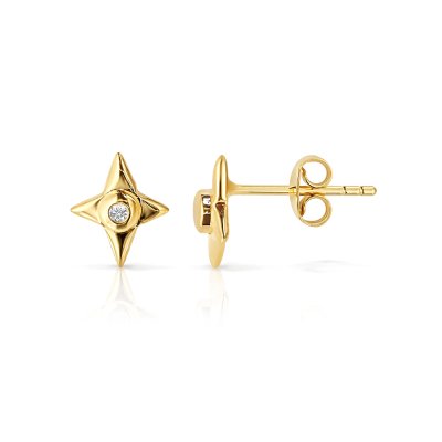 Sterling Silver White Cublic Zirconia Star Stud Over 18K Yellow Gold Plated