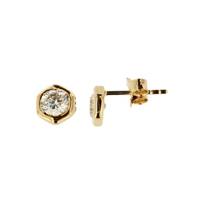 Sterling Silver White Cublic Zirconia Earrings Over 18K Yellow Gold Plated