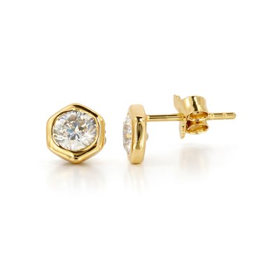 Sterling Silver White Cublic Zirconia Earrings Over 18K Yellow Gold Plated