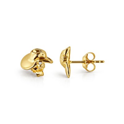 Sterling Silver White Cublic Zirconia Cowboy hat Stud Over 18K Yellow Gold Plated