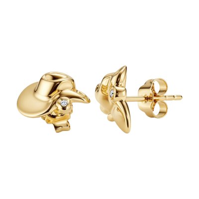 Sterling Silver White Cublic Zirconia Cowboy hat Stud Over 18K Yellow Gold Plated