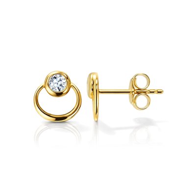 Sterling Silver White Cublic Zirconia Earrings Over 18K Yellow Gold Plated