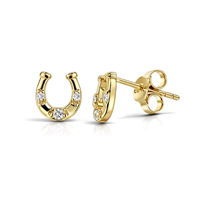 Sterling Silver White Cublic Zirconia Horseshoe Stud Over 18K Yellow Gold Plated