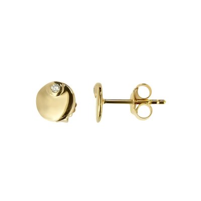 Sterling Silver White Cublic Zirconia Round Stud Over 18K Yellow Gold Plated