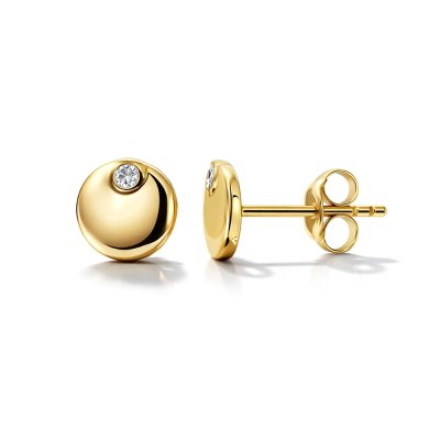 Sterling Silver White Cublic Zirconia Round Stud Over 18K Yellow Gold Plated