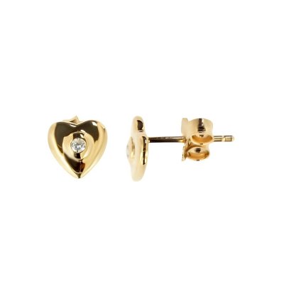 Sterling Silver White Cublic Zirconia Heart Stud Over 18K Yellow Gold Plated