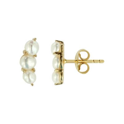 Sterling Silver Fresh Water Pearl Earrings Over 18K Yellow Gold Plated
