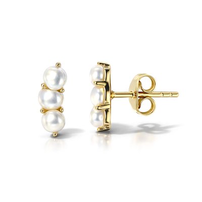 Sterling Silver Fresh Water Pearl Earrings Over 18K Yellow Gold Plated