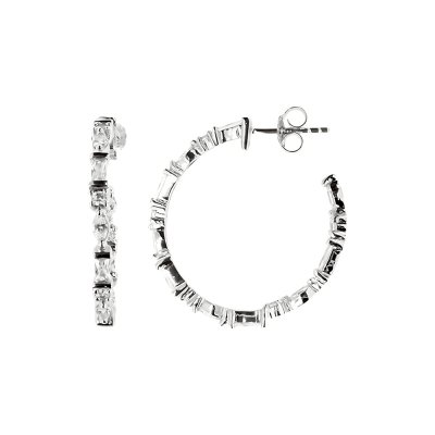 Sterling Silver White Cublic Zirconia Hoop Earrings