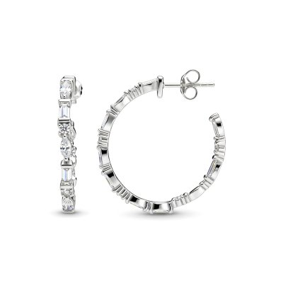 Sterling Silver White Cublic Zirconia Hoop Earrings